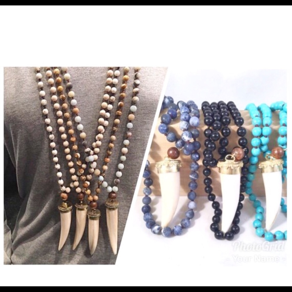 Long knotted gemstone and White Horn necklaces, NWT, Shipped in Gift Box
